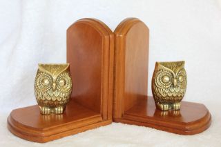   Century Modern Brass Owl Bookends Vintage Pair Wise Owl Solid Brass