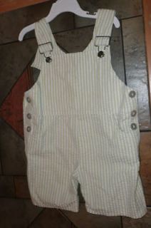   Baby Green white striped shortall jon jon OVeralls EUC boutique