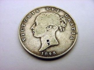 rare MB COUNTERSTAMP 1845 silver half CROWN VICTORIA DEI GRATIA bin 