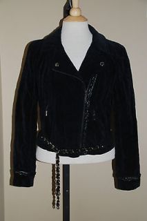   Black Velvet Motorcycle Jacket Blazer 38 Chian Belt and Braiding Trim