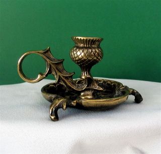   Scottish Thistle Design Brass Candle Holder Excellent Collectible