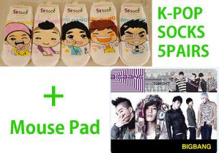 POP BIGBANG Low cut Womens Socks 5pairs+Mouse Soft PVC Pad #AC0