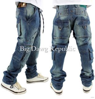 BROOKLYN MINT COMBAT CARGO MENS BOYS JEANS TIME IS LOOSE HIP MONEY 