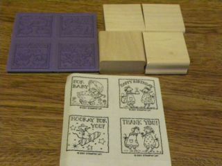 stampin up WEE WISHES 4 wood rubber stamps NOT MOUNTED