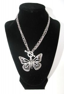   SILVER TONE CONVERTIBLE CHAIN BUTTERFLY PENDANT NECKLACE NEW JA4378040