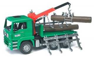 Bruder Toys Man Timber Truck w/Loading Crane and 3 Trunks Realistic 