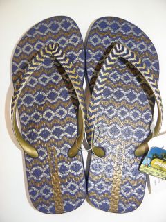 Ipanema Trend III Blue Gold Brazilian Thong Flip Flop Sandal Womens US 