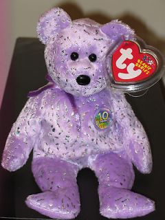 Ty PURPLE DECADE the Bear Beanie Baby ~ MINT TAGS ~ RETIRED