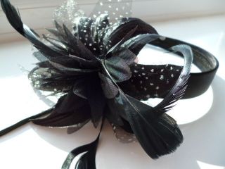 Gorgeous Large Flower & Feather Fascinator on a Thin Satin Aliceband 
