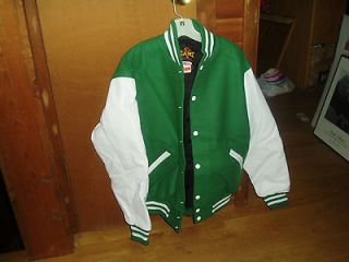 New Holloway Green/White School Letterman Wool Leather Jacket Coat 2XL