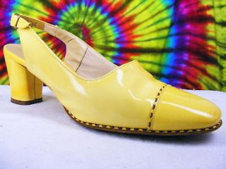 vtg 60s yellow patent slingback heels pumps shoes