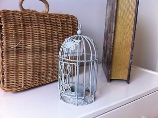 Shabby Chic Style T Light Holder.Light Grey Birdcage with Decorative 