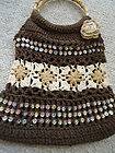 Lilu Brown Crocheted Purse w/Bamboo Handles designer boutique summer 
