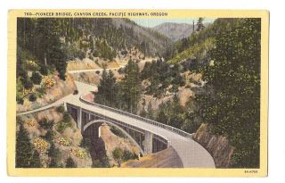   Postcard Pioneer Bridge Canyon Creek Pacific Highway Oregon Stamp