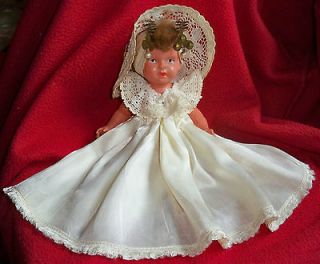 Antique Celluloid bride doll odd head dress USE ZOOM