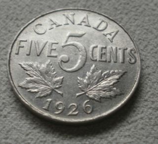 1926 Canada Canadian five cent coin nickel
