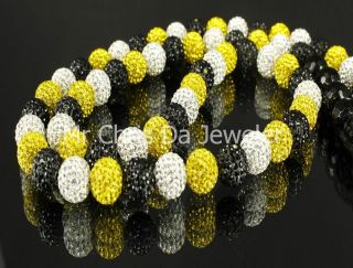 MENS CANARY YELLOW BLACK WHITE ICED OUT BEAD BALL NECKLACE CHAIN RICK 