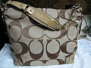 COACH Khaki Signature Large Carly Bag/Purse/Handbag NWT $398 AUTHENTIC
