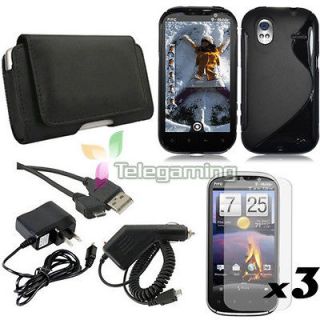 LEATHER GEL COVER CASE+AC WALL CAR CHARGER+USB CABLE for. HTC AMAZE 4G 