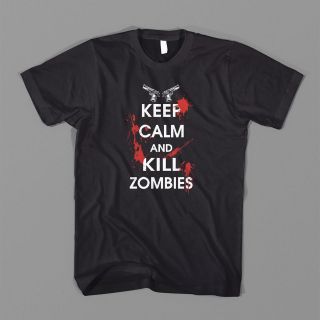KEEP CALM KILL ZOMBIES CARRY ON DIE KID ZOMBIELAND WHITE ROB TEE FUNNY 