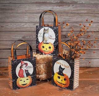    style Tin HALLOWEEN TREAT BAGS Classic Decor NEW Owl Witch Black Cat