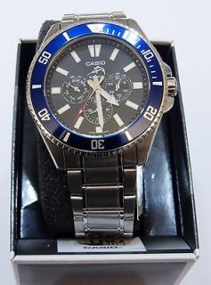 MDV 303D 1A2 Casio Mens Duro Diver Black Dial Blue Bezel Watch 100% 