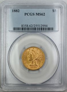 1882 $5 Liberty US Gold Coin, PCGS MS 62, AKR