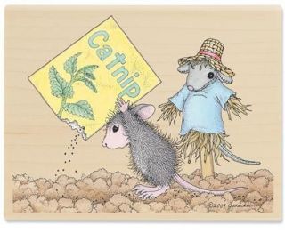HOUSE MOUSE RUBBER STAMPS PLANTING CATNIP STAMP 2010