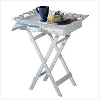 Shabby White Elegant Tray Stand Folding Table House Decor Free 