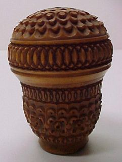 Antique Carved Coquilla Nut Threaded Shaker