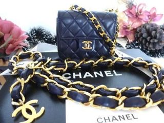 Auth CHANEL Quilted Lambskin Leather Charm Bag CC Chain Waist Belt in 