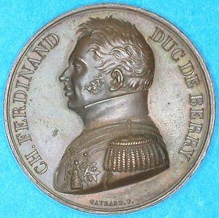 MURDER of Charles Ferdinand, Duke of Berry / French bronze medal 
