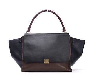 Celine Black Burgundy Calfskin Leather Trapeze Bag