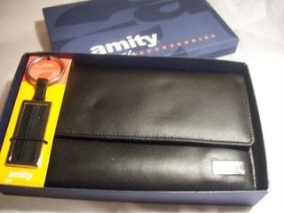 New Amity Black leather ziparound Checkbook Wallet