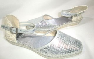 Vidorreta CHARLIE Jute Wedges Womens Espadrille Sandals Silver Sequin 