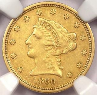 1860 C Liberty Gold Quarter Eagle $2.50   NGC AU   Rare Charlotte Gold 
