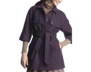   WOOL BLEND PLUM Belted BRACELET SLEEVES COAT or JACKET XS X Small New