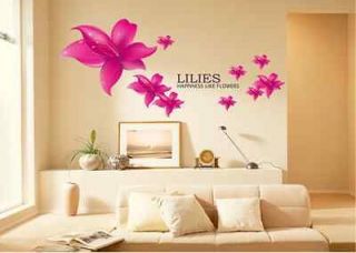 New Rose Red Pure Love Lily Flowers Removable wall sticker Art 