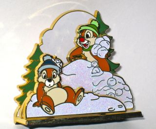 NEW Disney Pin Set LE Chip & Dale Winter Holiday Snowball Fight Snow 