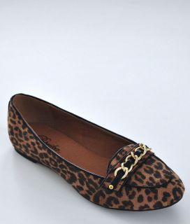 Paprika Fruma s Tan Leopard Suede Chain Detail Slip On Loafer Flats