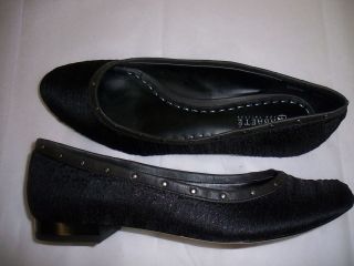 ABAETE FOR PAYLESS CUTE 3/8 HEEL BLACK FABRIC STUD EMBELLISHED FLATS 