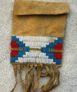 Ear ly 1900s Northern Cheyenne Hide Beaded Bag with Hide Fringe 