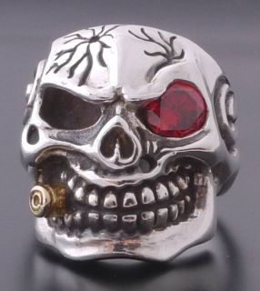 925 Silver 3D Skull Cigar Biker Pirate Live To Ride Music Player us sz 