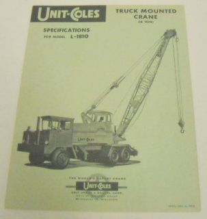 Unit Coles 1963 L 1410 C Truck Mounted Crane Brochure