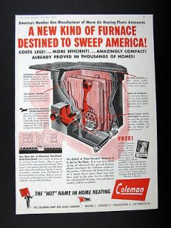 Coleman Floor Furnace Cutaway View Diagram 1944 print Ad advertisement