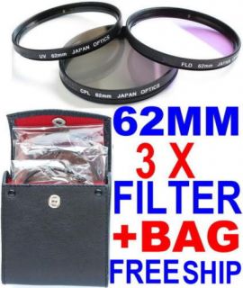 62mm 3 Filter Kit UV, FLD, CPL. FOR ANY 62 mm Lens NEW
