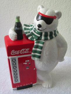 1997 COCA COLA POLAR BEAR & COKE MACHINE CERAMIC COOKIE JAR