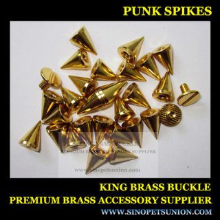 100 Metal Cone Spikes Screwback Punk Studs 1/4 Brass
