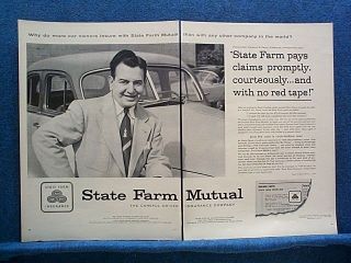 1956 State Farm Ins.~ 2 Pg Ad~Happy Pittsburgh PA Man