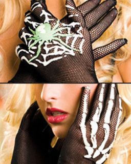 Fancy Dress Gothic Halloween Glow in the Dark gloves